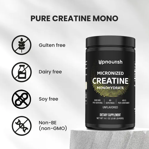 Miniatura 3 de UpNourish Monohidrato de creatina micronizada en polvo 14.11 oz – Vegano sin sabor para antes del entrenamiento, desarrollo muscular, suplemento