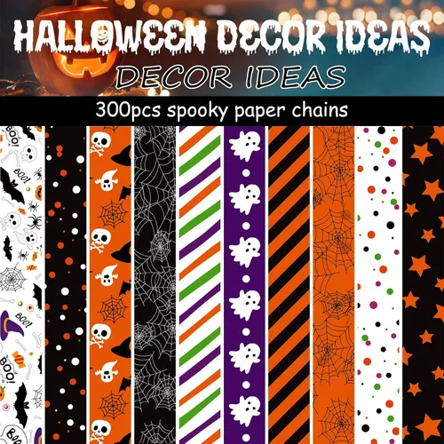 Miniatura 2 de ASTARON Cadenas de papel de Halloween de 300 enlaces, kit de manualidades de papel de Halloween para decoraciones espeluznantes de fiestas, 10