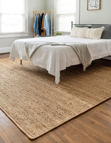 Miniatura 11 de Alfombra 100% yute de 5 x 8 pies, diseño trenzado a mano, alfombra de fibras naturales color blanquecino, decoración del hogar para sala de estar