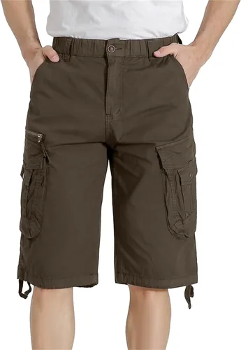 Miniatura 2 de Pantalones cortos cargo con cintura elástica para hombre, con bolsillo con cremallera, ajuste relajado, elásticos, ligeros, de algodón
