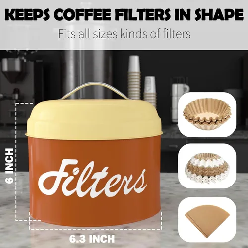 Miniatura 2 de Soporte de Filtro de Café en Cesta Marrón con Tapa - Envase de Almacenamiento Redondo para Mostrador - Accesorios de Barra de Café Decoración