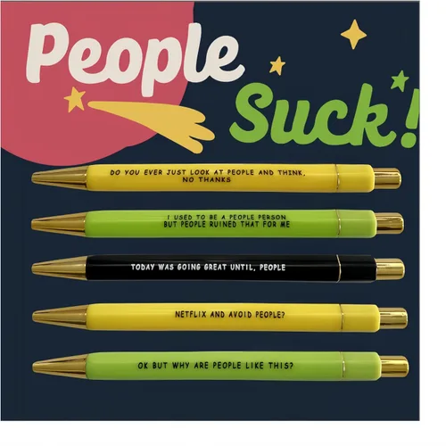 Miniatura 8 de Jxueych 5 bolígrafos divertidos con papel, bolígrafos retráctiles de colores surtidos, tinta negra 1.0 mm punta media de secado rápido