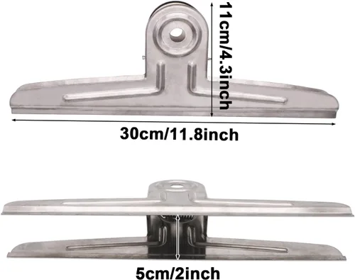 Miniatura 2 de Clips de toro extra grandes, paquete de 2 clips de acero inoxidable gigantes plateados de 12 pulgadas, soporte para tablero de dibujo, póster
