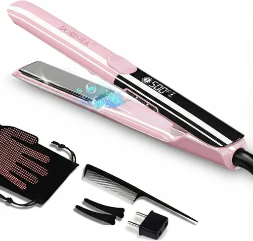 Miniatura 8 de DORISILK Alisador de pelo profesional de alta temperatura de 500 grados, plancha plana de cerámica de 1.75 pulgadas de ancho, alisador y rizador