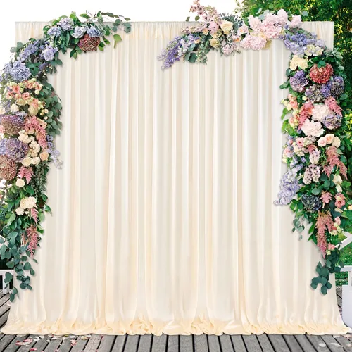 Cortina de fondo marfil de 10 x 10 pies para fiestas, bodas, tela de poliéster, cortinas para fotos, decoración de fondo para baby shower