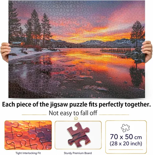 Miniatura 2 de Rompecabezas para adultos de 1000 piezas imposibles, difíciles, difíciles, desafiantes para adultos, adolescentes, escena de nieve en el lago