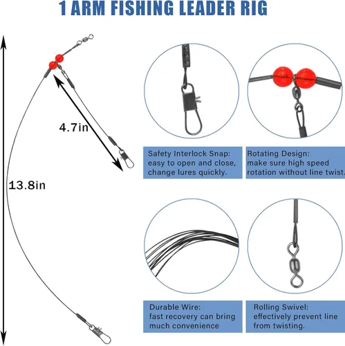 Miniatura 2 de Líderes de pesca de agua salada, aparejos de pesca de surf, alambre de pesca de alta resistencia, equipo de línea líder con giratorios a presión