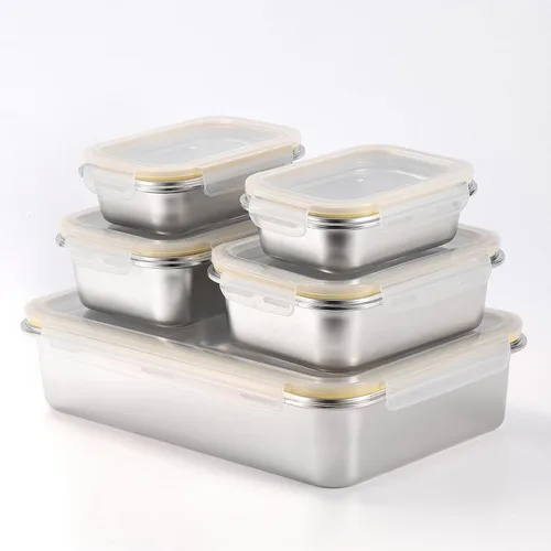 Contenedores de acero inoxidable 18/8 para almacenamiento de alimentos, juego de recipientes para preparación de comidas, bandeja para hornear, a
