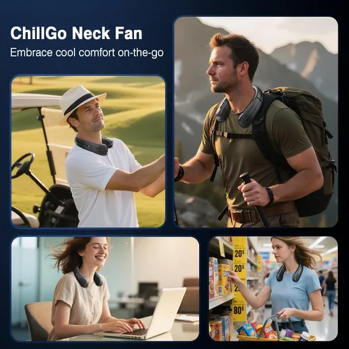 Miniatura 7 de ChillGo Ventilador de cuello portátil – Flujo de aire turbo ampliado de 8400 RPM – Ventilador personal recargable de enfriamiento portátil de 5200