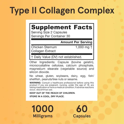 Miniatura 6 de Jarrow Formulas® Complejo de colágeno tipo II de 1000 mg suplementos, apoya la salud de la piel y las articulaciones, 60 cápsulas, suministro
