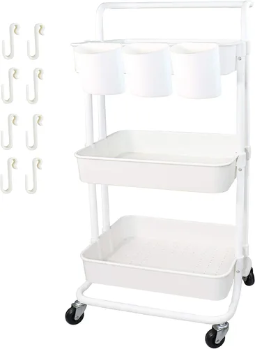 Miniatura 8 de Carrito utilitario de 3 niveles con ruedas multifuncional, organizador de estante con asa y ruedas bloqueables para el hogar, cocina, baño, Negro