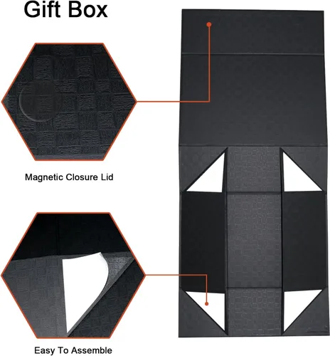 Miniatura 4 de YINUOYOUJIA Caja de regalo grande de color negro de 14 x 9 x 4.5 pulgadas, cajas de regalo con tapa de cierre magnético, cinta y tarjeta, caja