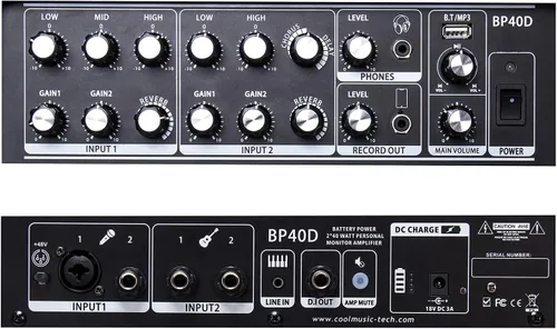 Miniatura 5 de Coolmusic BP40D amplificador acústico para guitarra eléctrica portátil con Bluetooth, altavoz de 80W con batería y efectos de reverberación, coro