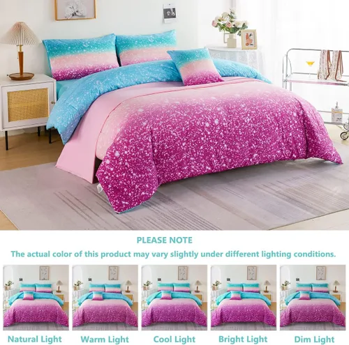 Miniatura 8 de PERFEMET Juego de edredón tamaño Queen con sábanas, juego de ropa de cama de 6 piezas con teñido anudado arcoíris para niñas, juego de edredón Azul