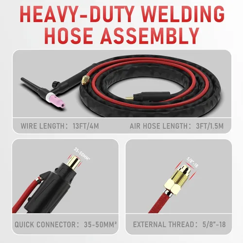 Miniatura 3 de YESWELDER Antorcha de soldadura TIG WP-17V de 13 pies, 150 amperios, 35-50 mm² enfriada por aire, Antorcha TIG de elevación, compatible