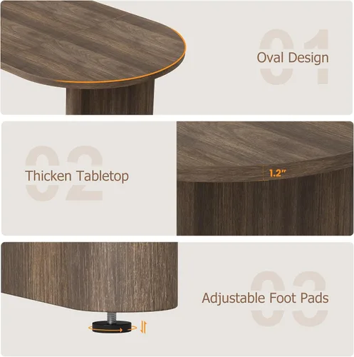Miniatura 3 de IDEALHOUSE Mesa de comedor ovalada de 70.8 pulgadas para 4-8, mesa de cocina de madera con base de doble pedestal, amplia mesa de comedor