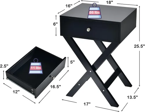 Miniatura 3 de Giantex Mesita de noche con cajón, mesa auxiliar en forma de X, mesa auxiliar moderna para sofá, mesa de noche multifuncional para el hogar, sala