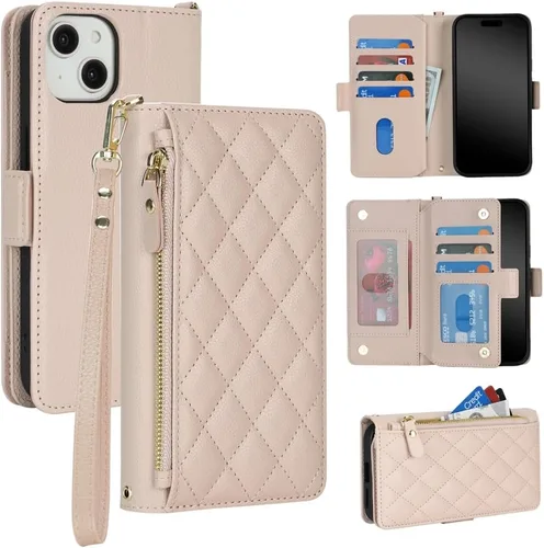 Miniatura 12 de Funda compatible con iPhone 13 Pro Max para Apple 12 Pro Max, piel sintética naranja, rombo para mujeres y hombres, bolsillo con cremallera