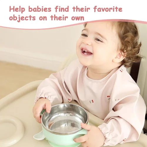 Miniatura 5 de Baberos de Bebé con Manga Larga y BLW, Baberos de Cobertura Total para Alimentación de Bebé, Material de PU Suave y Amigable con la Piel, Lavable a