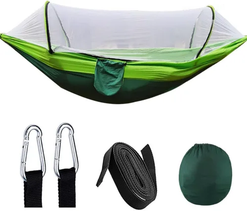 Miniatura 10 de Hamaca automática de mosquitera de apertura rápida, hamaca de poste de campamento al aire libre, mecedora de nailon antivuelco, 102.4 x 55.1 in