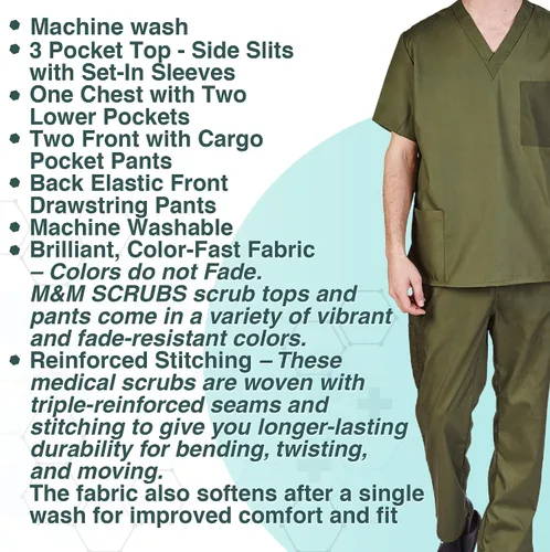 Miniatura 4 de Natural Uniforms Cómodo ajuste para hombre, uniforme de trabajo, 8 bolsillos