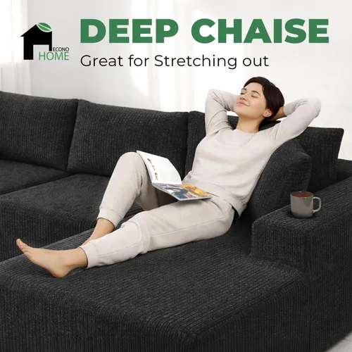 Miniatura 7 de EconoHome Sofá seccional Boneless Cloud, asiento profundo de felpa en forma de L para relajarse y entretener, construcción duradera y fácil montaje