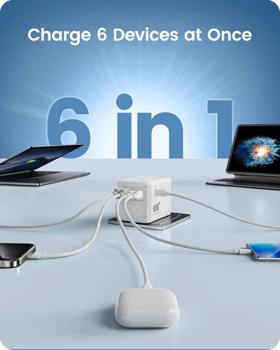 Miniatura 7 de LENCENT Adaptador de viaje internacional de 65 W, adaptador de viaje universal con 2 salidas USB-A y 3 PD tipo C, carga rápida para teléfono, Blanco