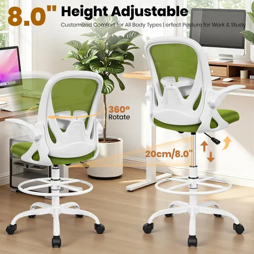 Miniatura 6 de Primy Silla de dibujo alta de oficina con reposabrazos abatibles, silla de escritorio ergonómica ejecutiva para computadora con soporte lumbar