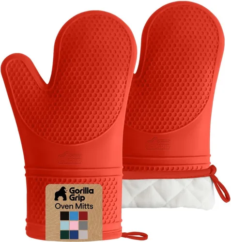 Miniatura 15 de Gorilla Grip - Juego de guantes de horno de silicona resistentes al calor extralargos, forro acolchado suave, guantes flexibles impermeables