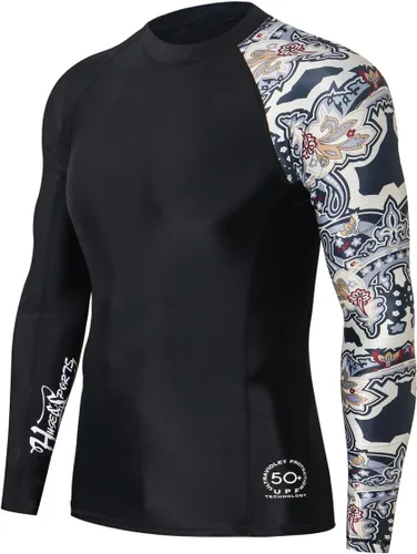 HUGE SPORTS Camisas de baño para hombre de manga larga UPF 50+ con protección contra erupciones solares y protección UV Dividir