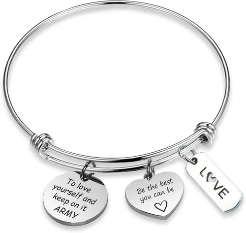 LACAKU - Pulsera para niño, Kpop, BTS, Bangtan, dijes con textos en inglés, amarte a ti mismo, A.R.M.Y, regalo de joyería para niños, acero