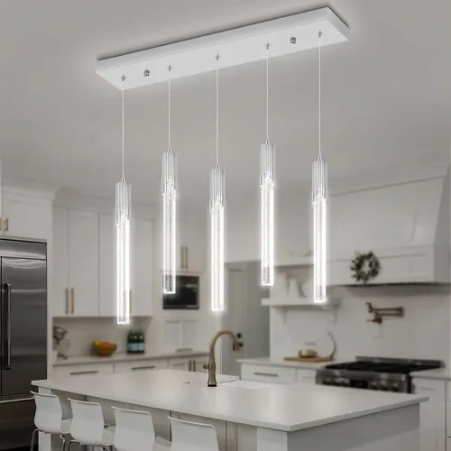 Miniatura 20 de Flashing God Luces colgantes negras modernas LED para isla de cocina, mini luz colgante de cristal con luz LED regulable de cristal de burbujas