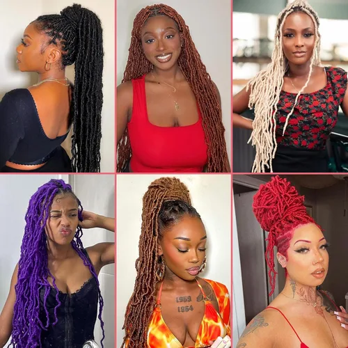 Miniatura 5 de Leeven Nuevas Trenzas de Ganchillo de Cabello con Locs Falsos Suaves de 24 Pulgadas de Largo Locs de Diosa Desgastados 6 Paquetes Negro Natural