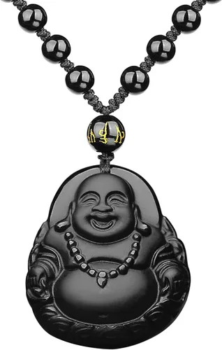 Miniatura 20 de Collar de obsidiana negra con colgante de protección y cadena de cuentas extendida, amuleto de piedra de cristal curativo para hombres y mujeres