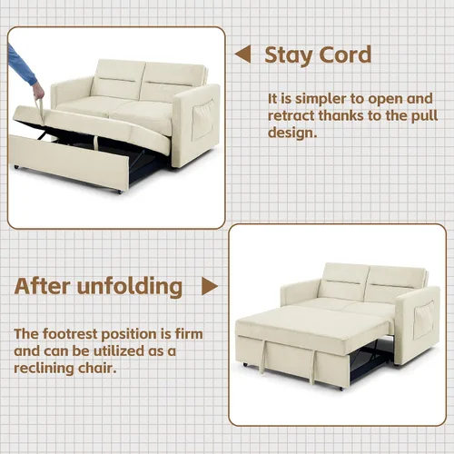 Miniatura 5 de Yoglad Sofá cama convertible 3 en 1, futón biplaza con cama extraíble, respaldo ajustable y 2 almacenamientos, para espacios pequeños, sala