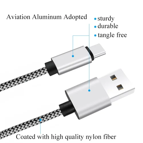 Miniatura 2 de Ailun - Paquete de 3 cables USB tipo C de 6 pies, cables de sincronización tipo C a USB de carga rápida, con trenzado de nailon para el teléfono