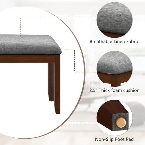 Miniatura 6 de Asiento de banco de comedor, banco de zapatos con cojín de tela de lino, banco de piano con almohadilla antideslizante y pata de madera de goma