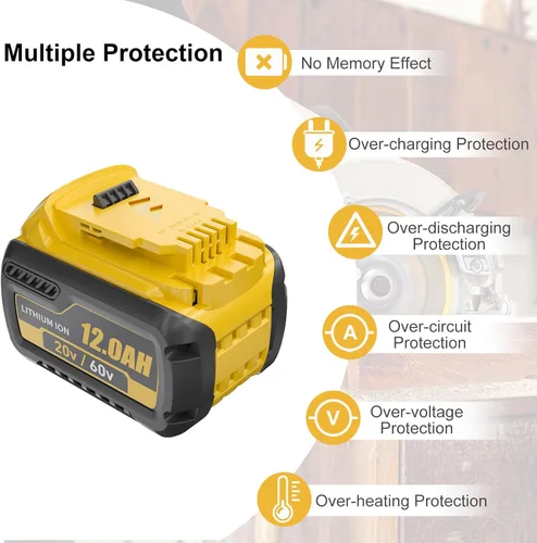 Miniatura 3 de 2Packs 12.0Ah Replacement for Dewalt 20V 60V Battery Compatible with Dewalt 20V/60V Battery DCB609 DCB606 DCB612 Series Power Tools Charger (Black)