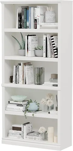 Estantería alta de 70 pulgadas de Bevfint, color blanco, con 5 estantes abiertos para almacenamiento, 33 pulgadas de ancho, antivuelco, mueble para