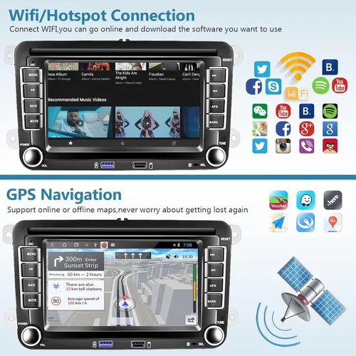 Miniatura 4 de 2G+64G Android para VW Jetta Seat Passat Tiguan CC Golf Skoda doble Din estéreo del coche con Carplay inalámbrico/Android Auto 7 pulgadas HD