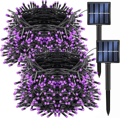 Miniatura 11 de Dazzle Bright Paquete de 2 tiras solares de Navidad blancas de 400 LED de 132 pies para exteriores, funciona con energía solar con 8 modos de luces
