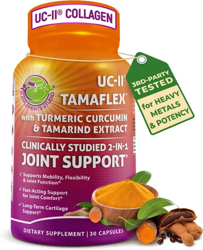 Suplemento de apoyo articular con UC-II® y TamaFlex® – Colágeno sin desnaturalizar tipo II, cúrcuma y tamarindo para la salud de las articulaciones,