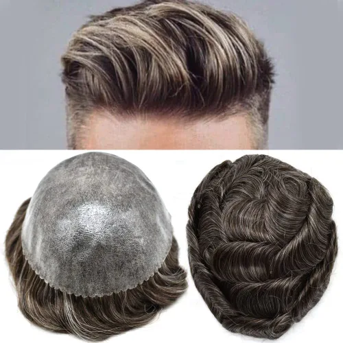 Miniatura 33 de LYRICAL HAIR Toupee for Men Human Hair Replacement System Injected Poly Skin Male Prothesis Durable PU Mens Hairpiece Wig 5"X7" #1 Jet Black 120%