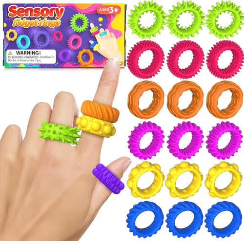 Anillos sensoriales para niños: 18 paquetes de anillos para jugar - Juguetes sensoriales para niños con autismo - Alivio silencioso de la ansiedad a