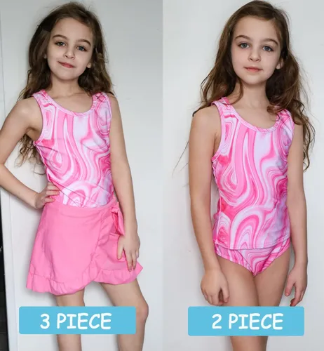 Miniatura 63 de Traje de baño tankini de 3 piezas para niñas, lindo bikini con salida de baño con falda de playa de 5 a 16 años