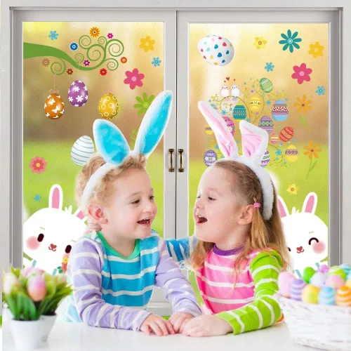 Miniatura 4 de 97 calcomanías de ventana para niños, 9 hojas, calcomanías de conejo de huevo, calcomanías de ventana para el hogar, oficina, suministros