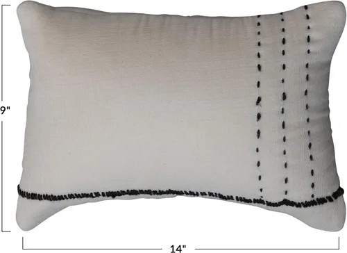 Miniatura 3 de Creative Co-Op Almohada lumbar bordada de algodón, color crema y gris, marfil