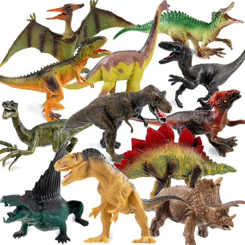 OuMuaMua Juguetes de dinosaurio para niños de 3 a 5 años, paquete de 12 figuras realistas de dinosaurio de plástico que incluye T-Rex, estegosaurio,