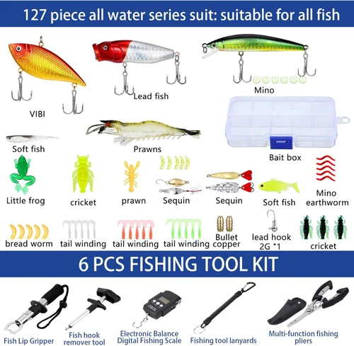 Miniatura 3 de DoubleFill Kit de herramientas de pesca de 484 piezas, kit de mochila de aparejos de pesca, incluye bastones y carretes de pescado, caja de aparejos