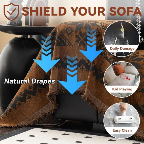 Miniatura 104 de VClife Fundas de sofá bohemio de felpilla para sofá seccional, fundas de sofá suaves y antideslizantes para sofá de 2 cojines, protector de muebles